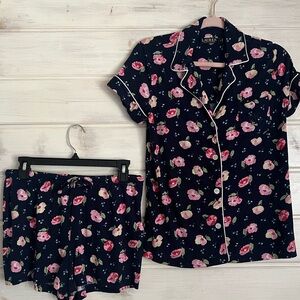 Lauren Ralph Lauren Blue Cotton Boxer Short Pajama Set Pink Floral Women's Small